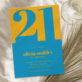 Moderne minimalistische blauw geel 21e verjaardag kaart