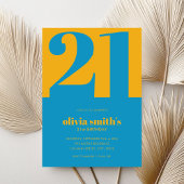 Moderne minimalistische blauw geel 21e verjaardag kaart