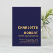 Moderne minimalistische blauw gouden bruiloft rece kaart (Staand voorkant)