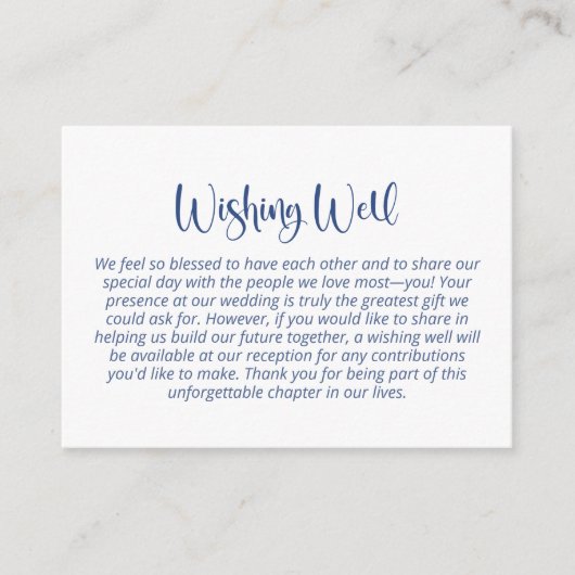 Moderne minimalistische blauw wit wensen goed informatiekaartje (Voorkant)