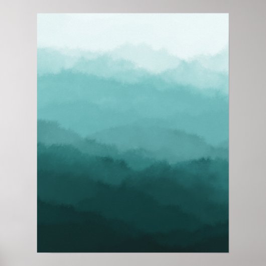 Moderne minimalistische blauwachtige groene bergen poster (Voorkant)