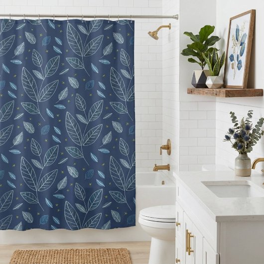 Moderne Minimalistische Blauwe Bloem Douchegordijn