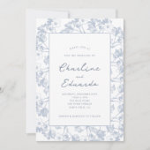 Moderne minimalistische blauwe bloemen bruiloft kaart (Voorkant)