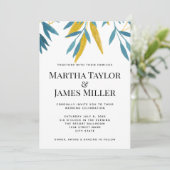 Moderne minimalistische blauwe botanische bruiloft kaart (Staand voorkant)