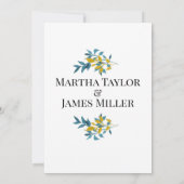 Moderne minimalistische blauwe botanische bruiloft kaart (Achterkant)