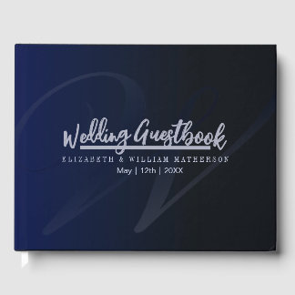 Moderne minimalistische blauwe bruiloft gastenboek