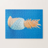 Moderne minimalistische blauwe en roze ananas kuns legpuzzel (Horizontaal)