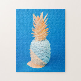 Moderne minimalistische blauwe en roze ananas kuns legpuzzel
