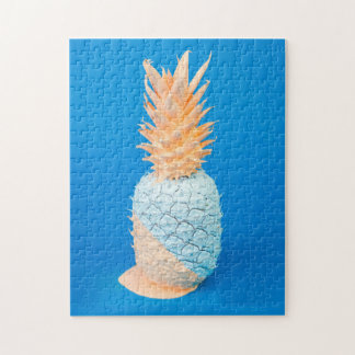 Moderne minimalistische blauwe en roze ananas kuns legpuzzel