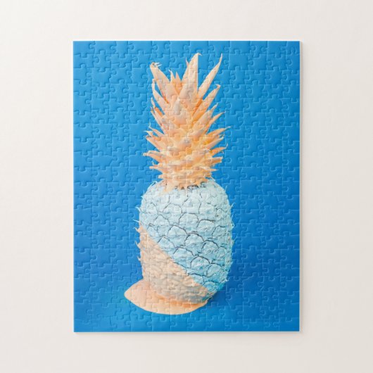Moderne minimalistische blauwe en roze ananas kuns legpuzzel (Verticaal)