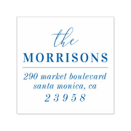 Moderne minimalistische blauwe familienaam retoura  zelfinktende stempel