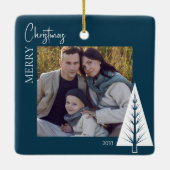 Moderne minimalistische blauwe foto kerst aandenke keramisch ornament (Achterkant)