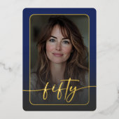 Moderne Minimalistische Blauwe Foto Vijftigste Ver Folie Uitnodiging (Voorkant)