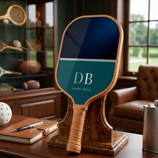 Moderne Minimalistische Blauwe Geïnitialiseerde Le Pickleball Paddle