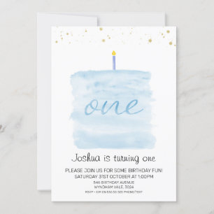 Moderne minimalistische blauwe kake eerste verjaar kaart