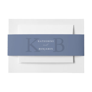 Moderne Minimalistische Blauwe Monogram Huwelijk Uitnodigingen Wikkel