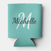 Moderne minimalistische blauwe monogram naam blikjeskoeler (Voorkant)