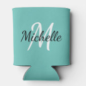 Moderne minimalistische blauwe monogram naam blikjeskoeler (Achterkant)