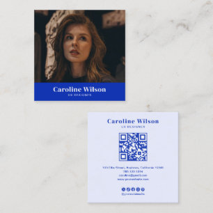 Moderne minimalistische blauwe professionele QR-co Vierkante Visitekaartje