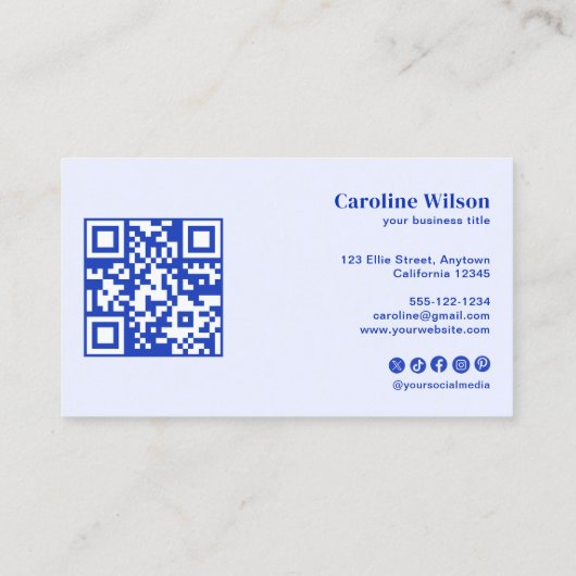 Moderne minimalistische blauwe QR-code Professiona Visitekaartje (Achterkant)