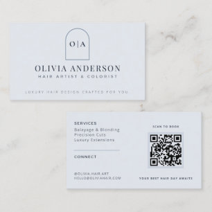 Moderne Minimalistische Blauwe QR Code Salon Visitekaartje