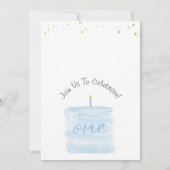 Moderne Minimalistische Blauwe Taart Eerste Verjaa Kaart (Achterkant)