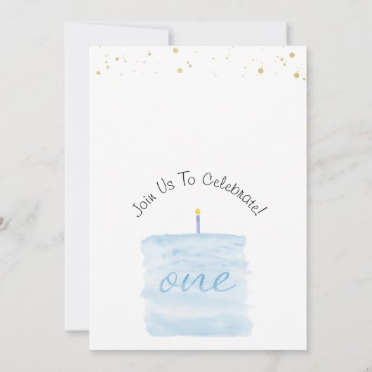 Moderne Minimalistische Blauwe Taart Eerste Verjaa Kaart (Achterkant)