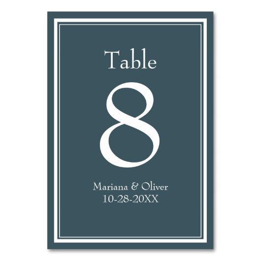 Moderne minimalistische blauwe tafel nummer kaart (Voorkant)