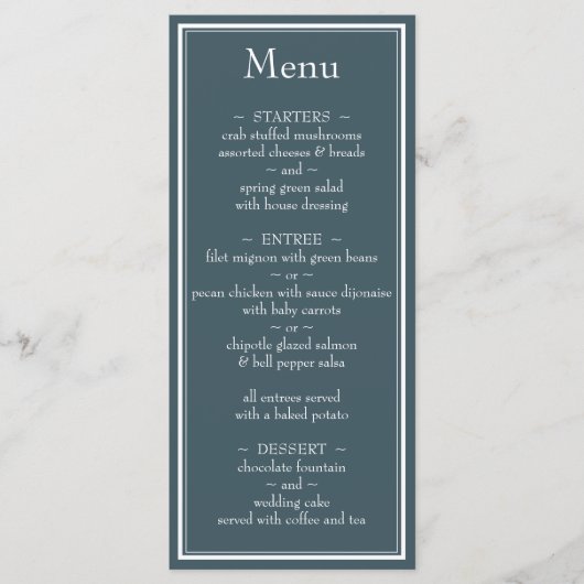 Moderne Minimalistische Blauwe Trouwmenu Met Rand Menu (Voorkant)