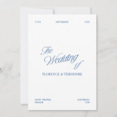 Moderne Minimalistische Blauwe & Witte Bruiloft Kaart (Voorkant)