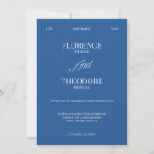 Moderne Minimalistische Blauwe & Witte Bruiloft Kaart (Achterkant)