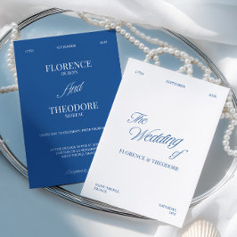 Moderne Minimalistische Blauwe & Witte Bruiloft Kaart