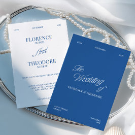 Moderne Minimalistische Blauwe & Witte Bruiloft Kaart