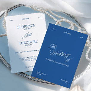 Moderne Minimalistische Blauwe & Witte Bruiloft Kaart