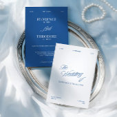 Moderne Minimalistische Blauwe & Witte Bruiloft Kaart