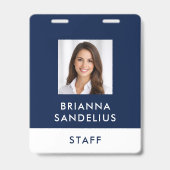 Moderne Minimalistische Blauwe & Witte Foto ID Per Badge (Voorzijde)