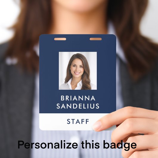 Moderne Minimalistische Blauwe & Witte Foto ID Per Badge
