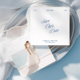 Moderne Minimalistische Blauwe & Witte Foto Save t Kaart