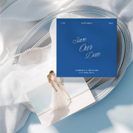 Moderne Minimalistische Blauwe & Witte Foto Save t Kaart