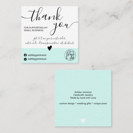 Moderne minimalistische blauwgroen blauwe blokorde vierkante visitekaartje (Voorkant / Achterkant)