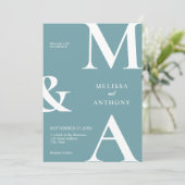 Moderne minimalistische Blauwgroen bruiloft Kaart (Staand voorkant)