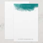 Moderne minimalistische Blauwgroen Waterverf Splas Briefpapier (Voorkant / Achterkant)
