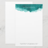 Moderne minimalistische Blauwgroen Waterverf Splas Briefpapier (Voorkant / Achterkant)