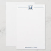 Moderne minimalistische blauwmonogram van de marin briefpapier (Voorkant / Achterkant)