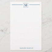 Moderne minimalistische blauwmonogram van de marin briefpapier (Voorkant)