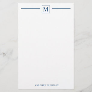 Moderne minimalistische blauwmonogram van de marin briefpapier