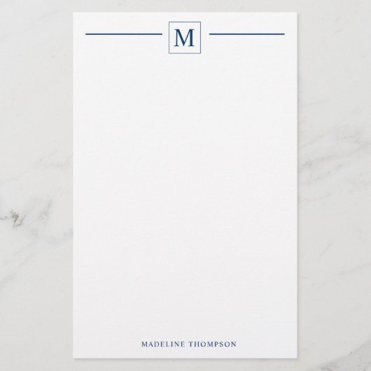 Moderne minimalistische blauwmonogram van de marin briefpapier (Voorkant)