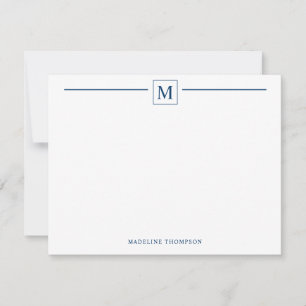 Moderne minimalistische blauwmonogram van de marin notitiekaartje