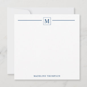 Moderne minimalistische blauwmonogram van de marin notitiekaartje