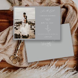 Moderne Minimalistische Bloem Calligrafie Foto Save The Date